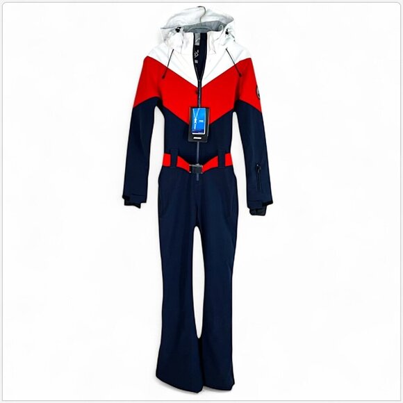 GSOU Snow Navy Retro One Piece Ski Suit with Hood Winter Warm NWT New S - Picture 4 of 7